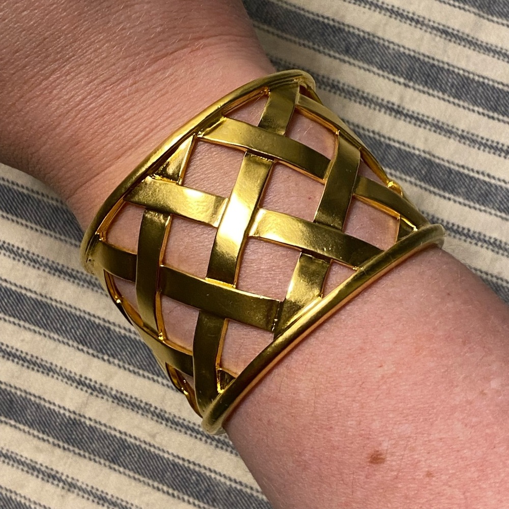 Kenneth Jay Lane KJL Gold Basket Weave Woven Bracelet Cuff 90s
